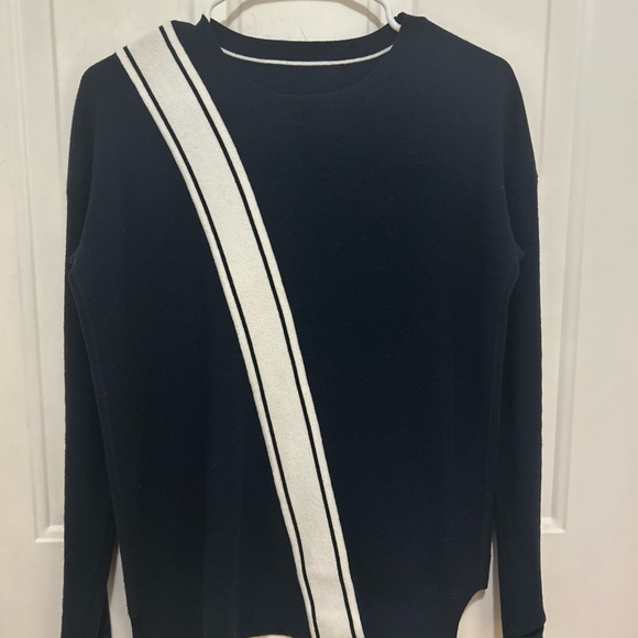 Athleta Navy Blue Streetwise Sweater with White Stripe SMALL - Picture 3 of 8
